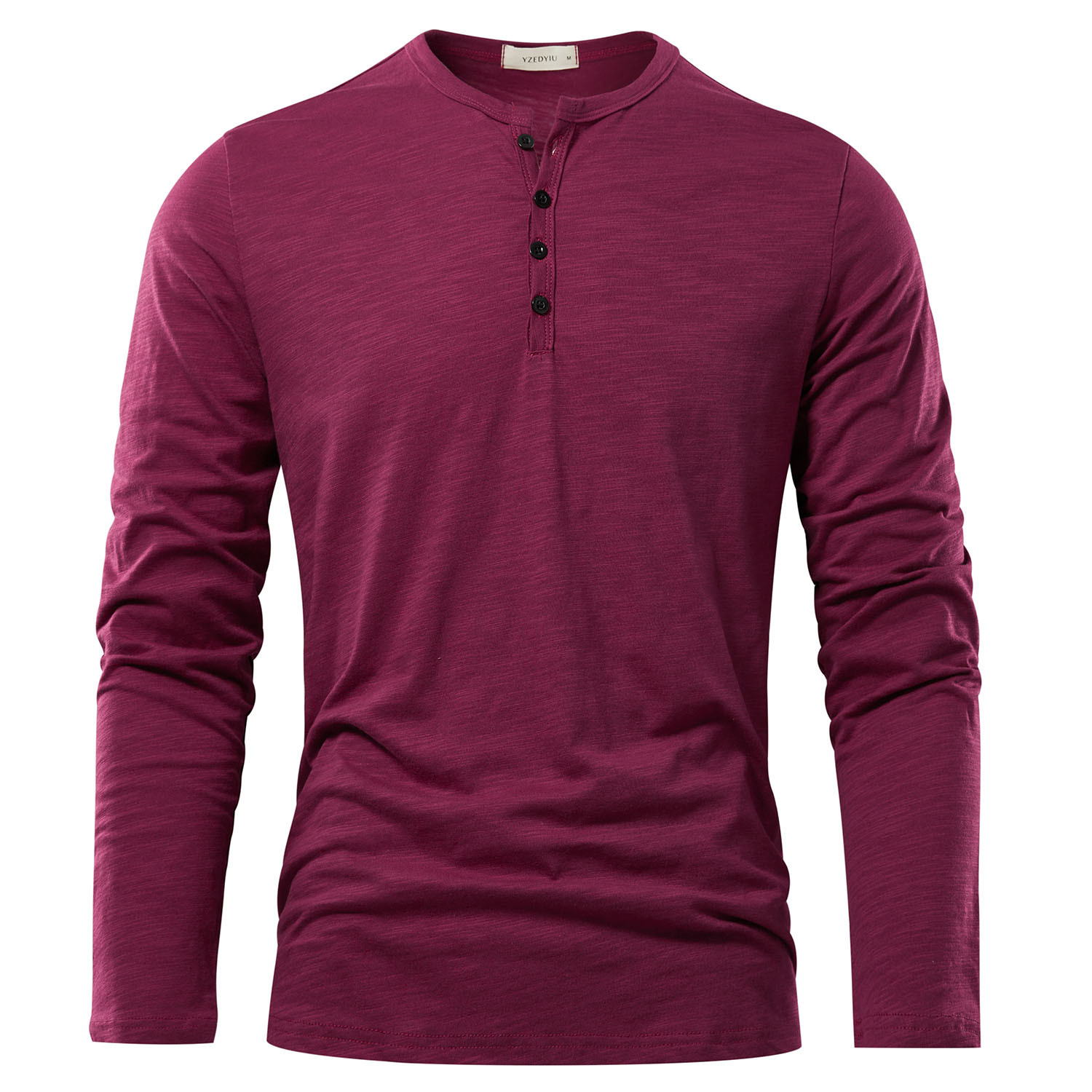 Henery Neck  Long Sleeve T shirt For Men Solid Spring Casual Mens T-shirts High Quality Male Tops Classic Clothes Men's T-shirts