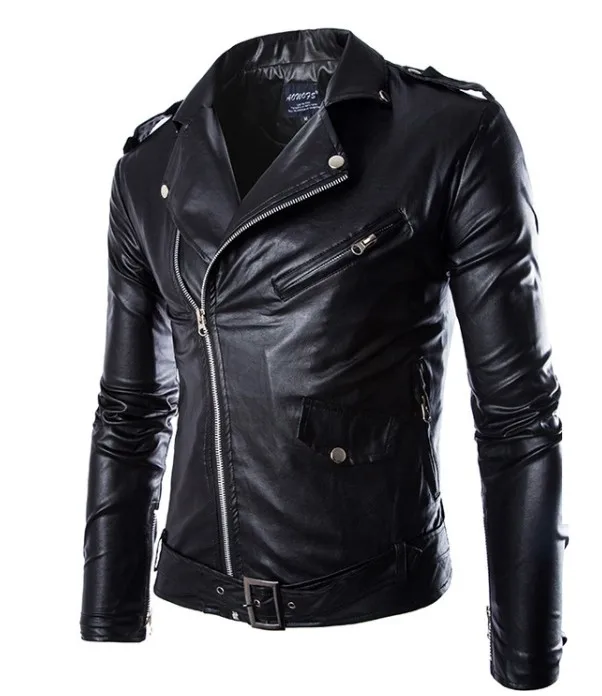 Men Slim White Leather Jackets Oblique Zipper Motorcycle Jackets New Men Outwear Moto Biker PU Leather Coats Size 4XL