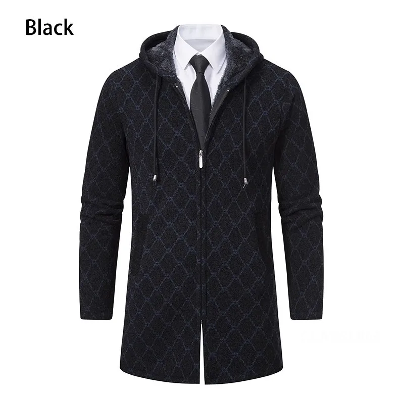 Men Winter Hooded Long Cardigans Sweatercoats Fleece Warm Cardigans Sweaters New Fashion Male Outwear Slim Casual Sweaters 3XL
