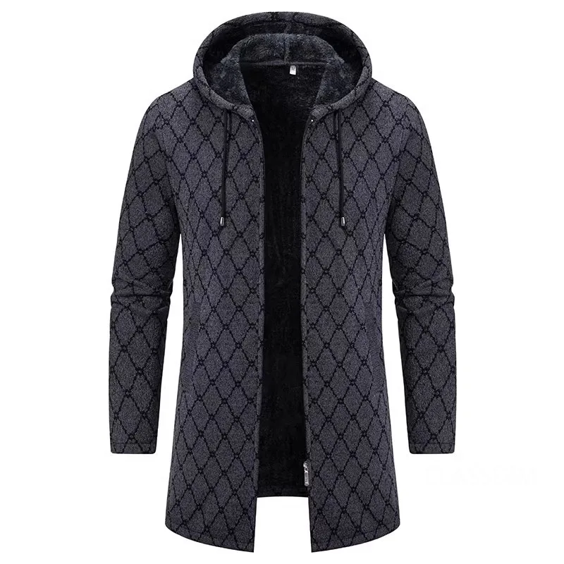 Men Winter Hooded Long Cardigans Sweatercoats Fleece Warm Cardigans Sweaters New Fashion Male Outwear Slim Casual Sweaters 3XL