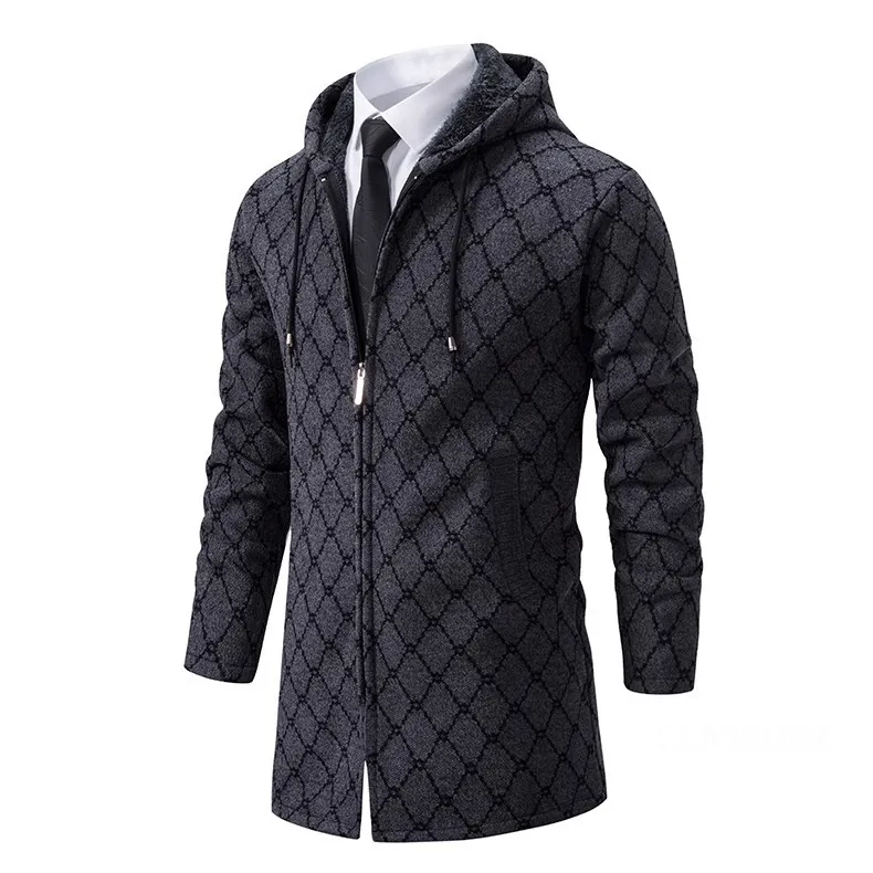 Men Winter Hooded Long Cardigans Sweatercoats Fleece Warm Cardigans Sweaters New Fashion Male Outwear Slim Casual Sweaters 3XL