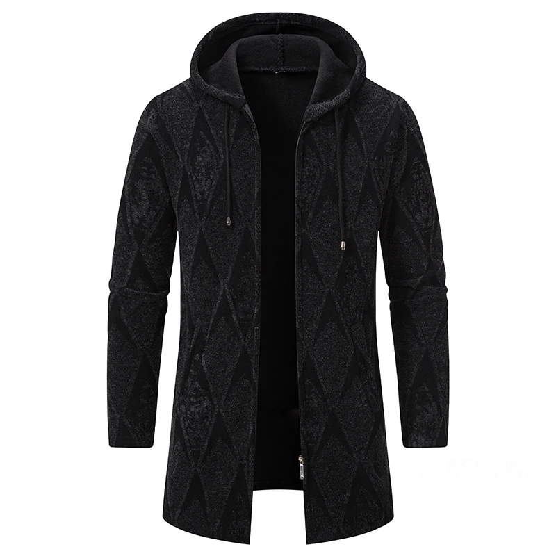 Men Winter Hooded Long Cardigans Sweatercoats Fleece Warm Cardigans Sweaters New Fashion Male Outwear Slim Casual Sweaters 3XL