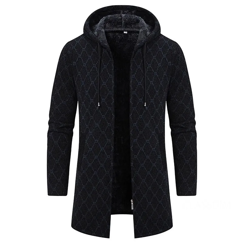 Men Winter Hooded Long Cardigans Sweatercoats Fleece Warm Cardigans Sweaters New Fashion Male Outwear Slim Casual Sweaters 3XL