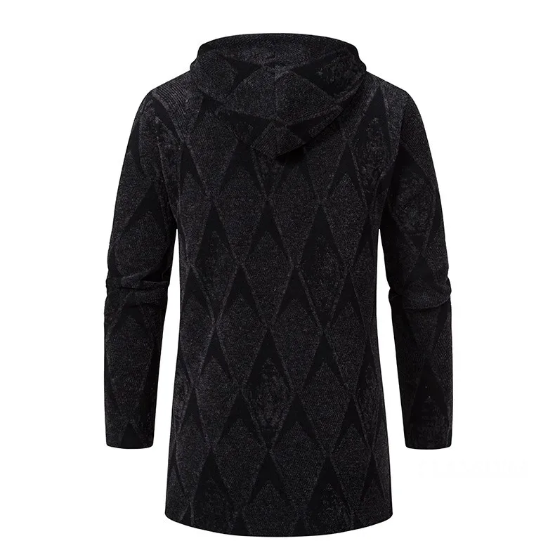 Men Hooded Long Cardigans Sweatercoats Winter Fleece Warm Cardigans Sweaters New Fashion Male Black Outwear Casual Sweaters  4X