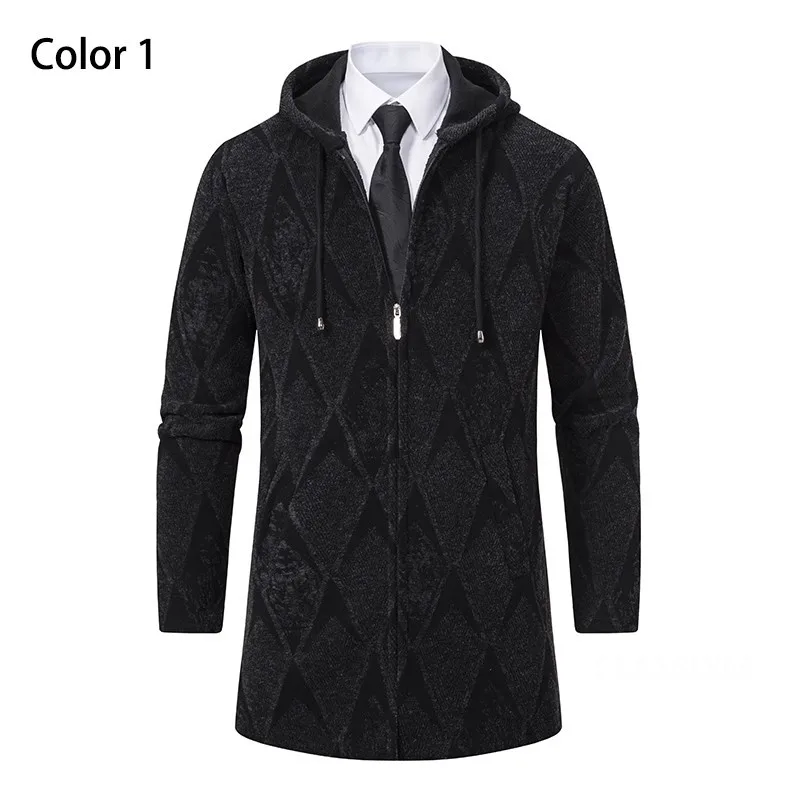 Men Hooded Long Cardigans Sweatercoats Winter Fleece Warm Cardigans Sweaters New Fashion Male Black Outwear Casual Sweaters  4X