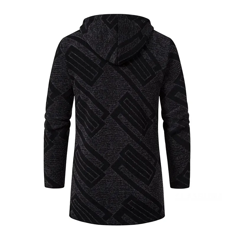 Men Hooded Long Cardigans Sweatercoats Winter Fleece Warm Cardigans Sweaters New Fashion Male Black Outwear Casual Sweaters  4X