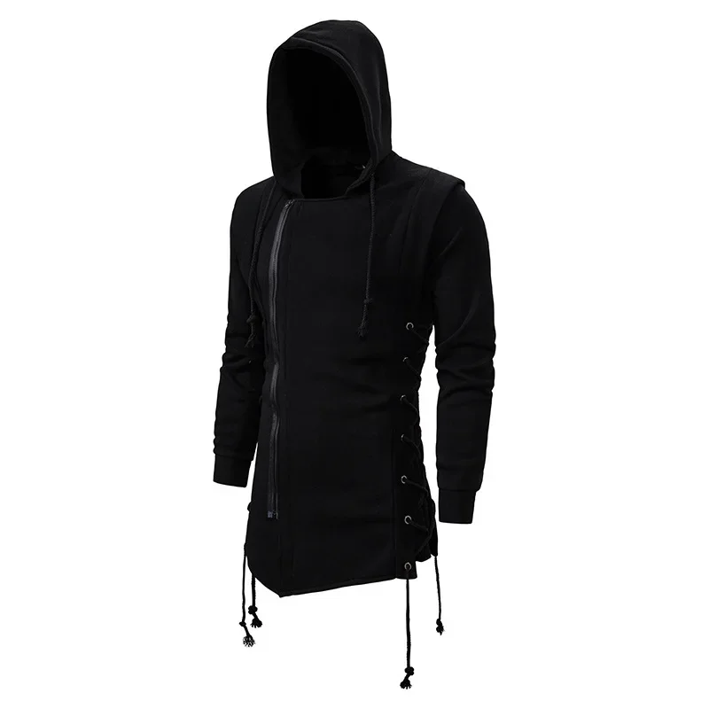 Men Hoodies Sweatshirts Casual Autumn New Slim Fit Solid Long Sleeve Trendy Punk Hooded Sweatshirt Gothic Drawstring Male Tops