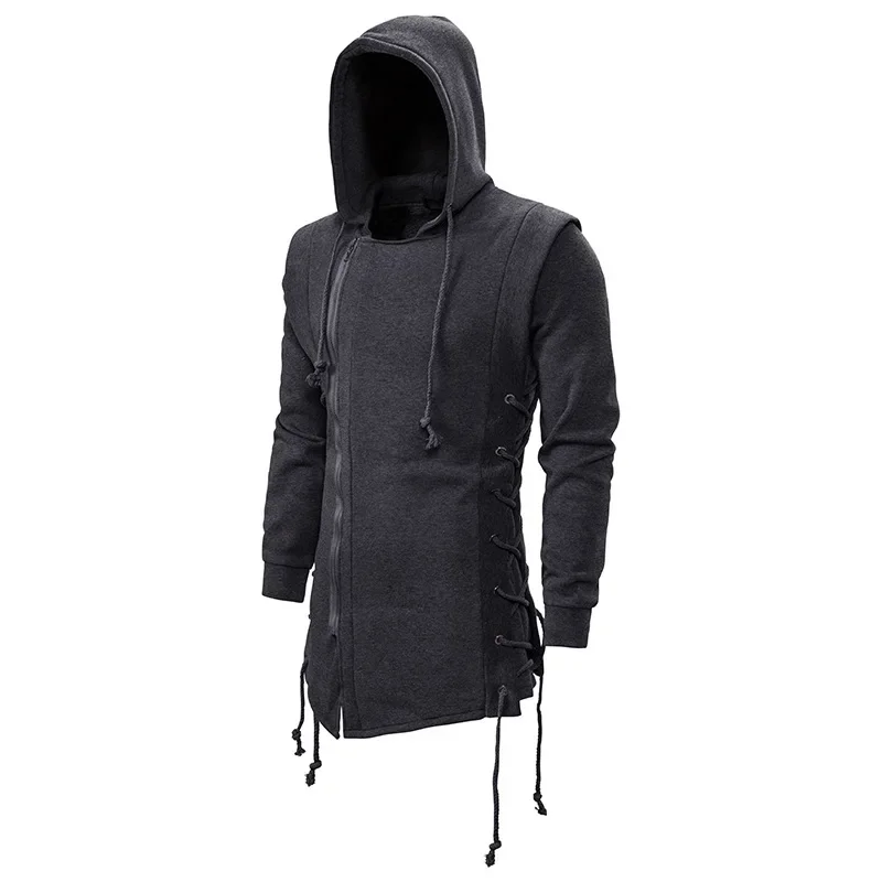 Men Hoodies Sweatshirts Casual Autumn New Slim Fit Solid Long Sleeve Trendy Punk Hooded Sweatshirt Gothic Drawstring Male Tops