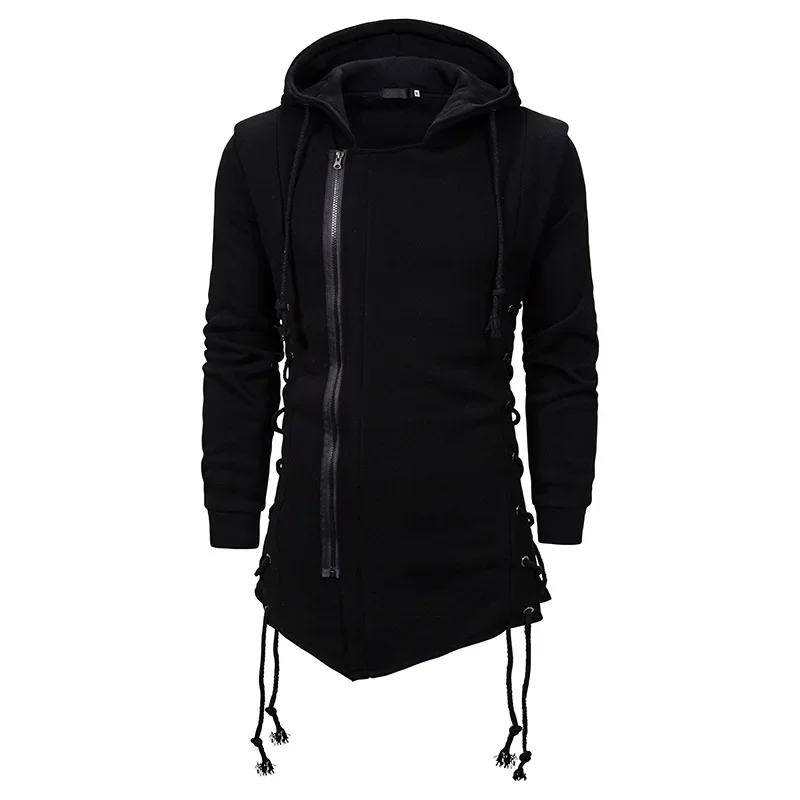 Men Hoodies Sweatshirts Casual Autumn New Slim Fit Solid Long Sleeve Trendy Punk Hooded Sweatshirt Gothic Drawstring Male Tops