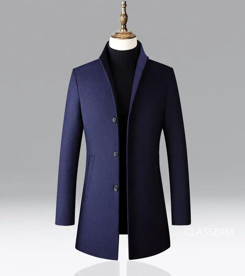 Men Long Trench Coats Cashmere Winter Jackets Wool Blends New Autumn Winter Coats Male Business Casual Trench Coats Size 4XL