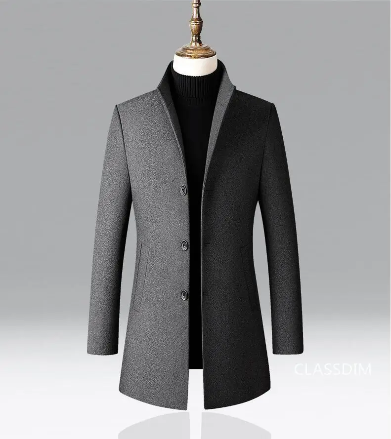 Men Long Trench Coats Cashmere Winter Jackets Wool Blends New Autumn Winter Coats Male Business Casual Trench Coats Size 4XL