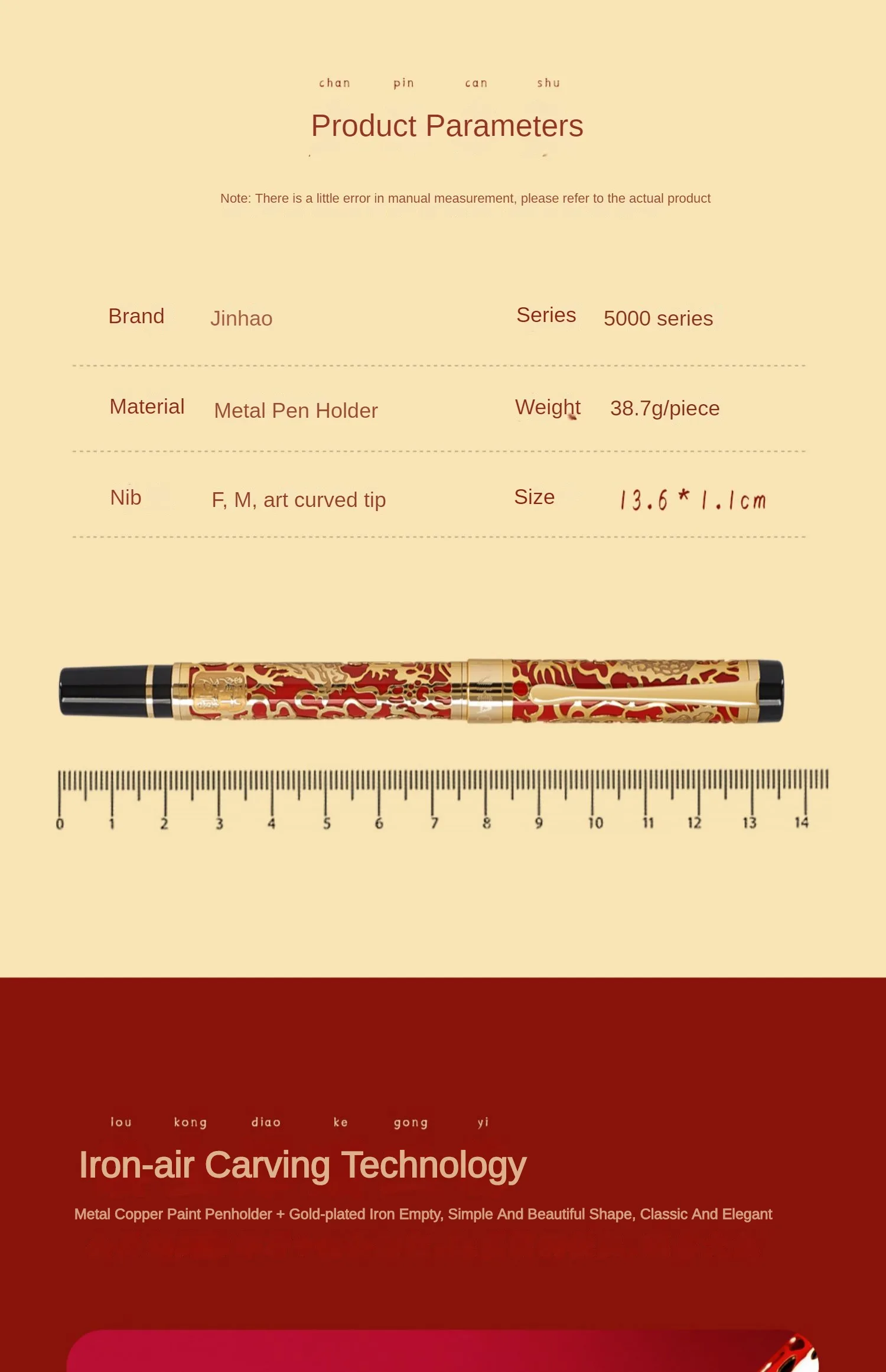 Jinhao 5000 Vintage Luxury Metal Calligraphy Beautiful Dragon Texture Carving Fountain Pen Stationery Office