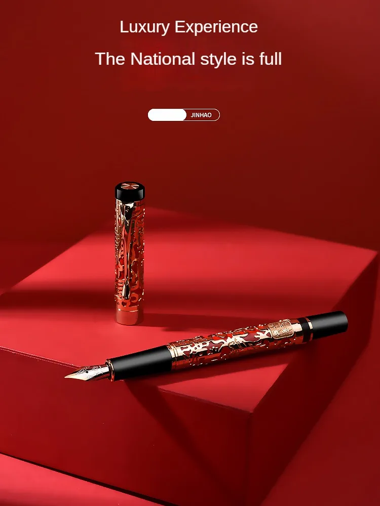 Jinhao 5000 Vintage Luxury Metal Calligraphy Beautiful Dragon Texture Carving Fountain Pen Stationery Office