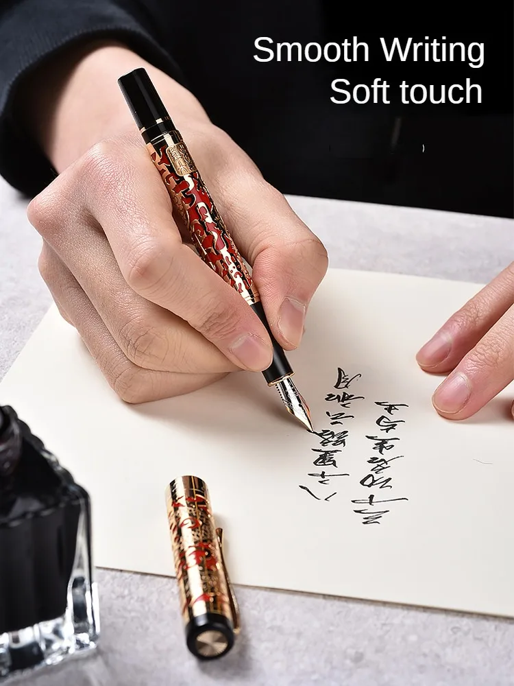 Jinhao 5000 Vintage Luxury Metal Calligraphy Beautiful Dragon Texture Carving Fountain Pen Stationery Office