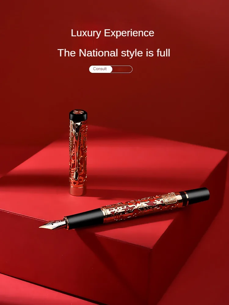 Jinhao 5000 Vintage Luxury Metal Calligraphy Beautiful Dragon Texture Carving Fountain Pen Stationery Office