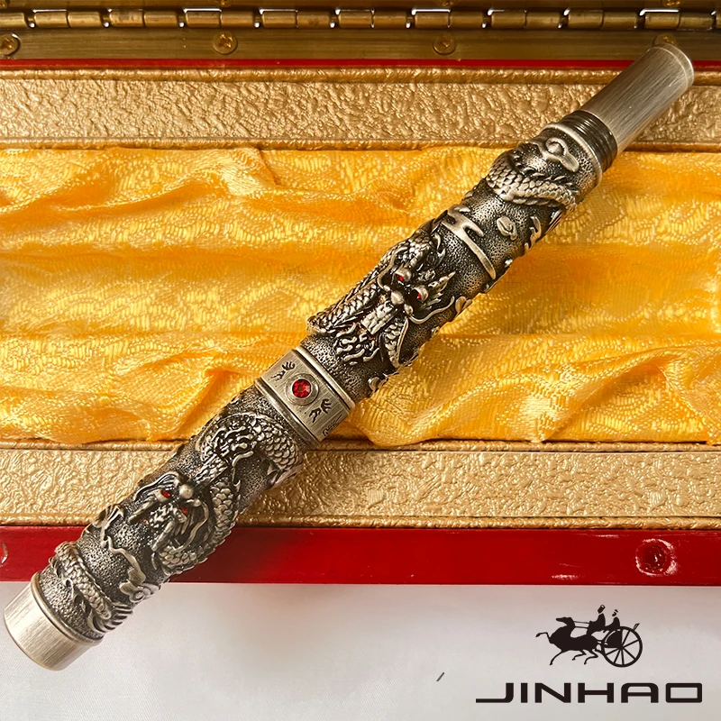 1 PCS JINHAO Ancient Silver Dragon Phoenix Chinese Style Embossed Relief Metal Fountain Pen