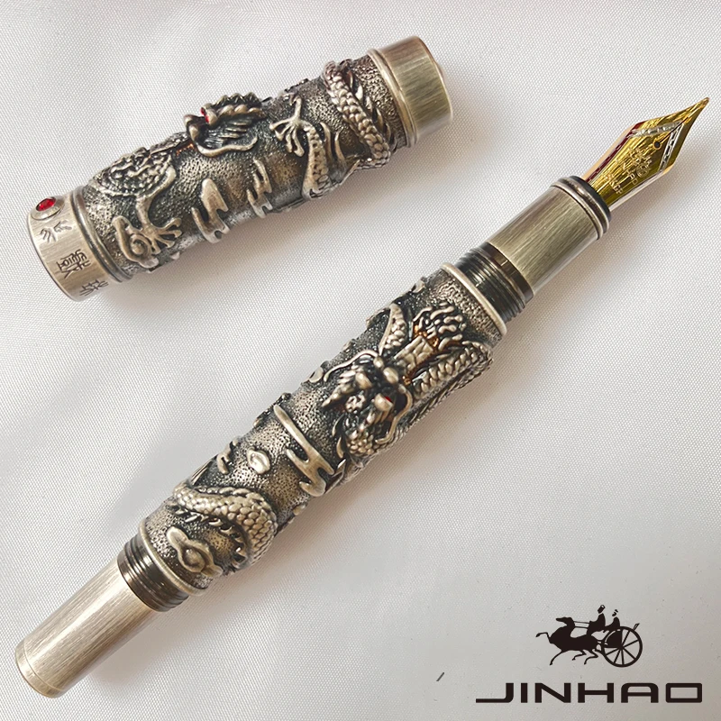 1 PCS JINHAO Ancient Silver Dragon Phoenix Chinese Style Embossed Relief Metal Fountain Pen