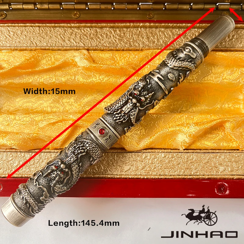 1 PCS JINHAO Ancient Silver Dragon Phoenix Chinese Style Embossed Relief Metal Fountain Pen