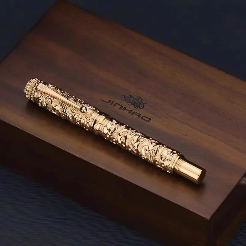 1 Luxury Brass Fountain Pen with Golden Accents, Ergonomic Grip, Medium Point, Screw-Off Cap, Includes Ink Converter - Elegant