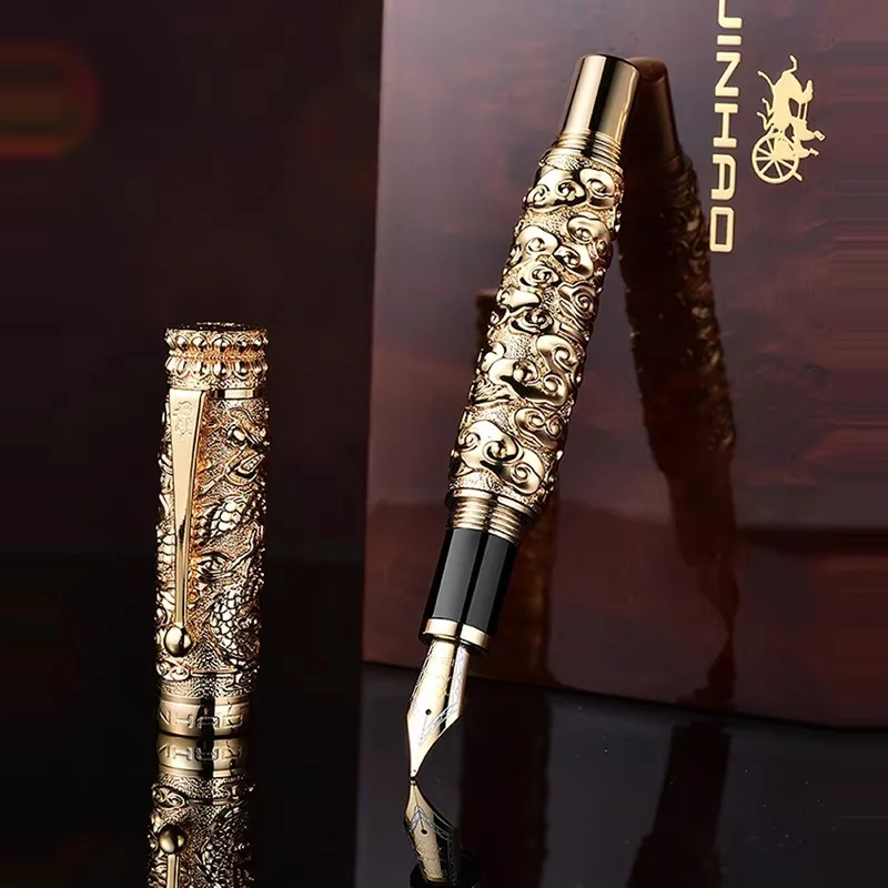 1 Luxury Brass Fountain Pen with Golden Accents, Ergonomic Grip, Medium Point, Screw-Off Cap, Includes Ink Converter - Elegant