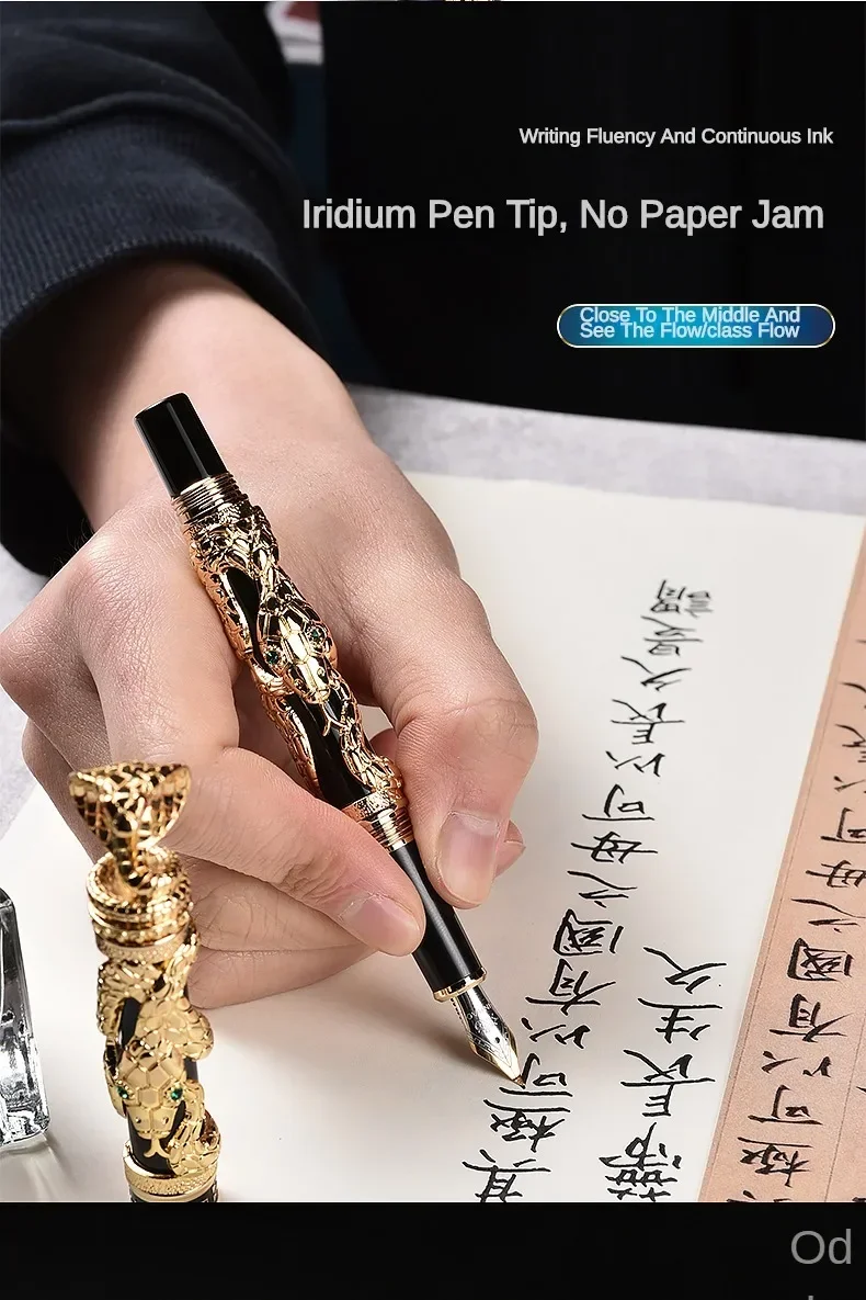 Jinhao Golden Metal Snake Fountain Pen F/1.0mm Nib Luxury Elegant Cobra Metal Writing ink Pen Stationery Office