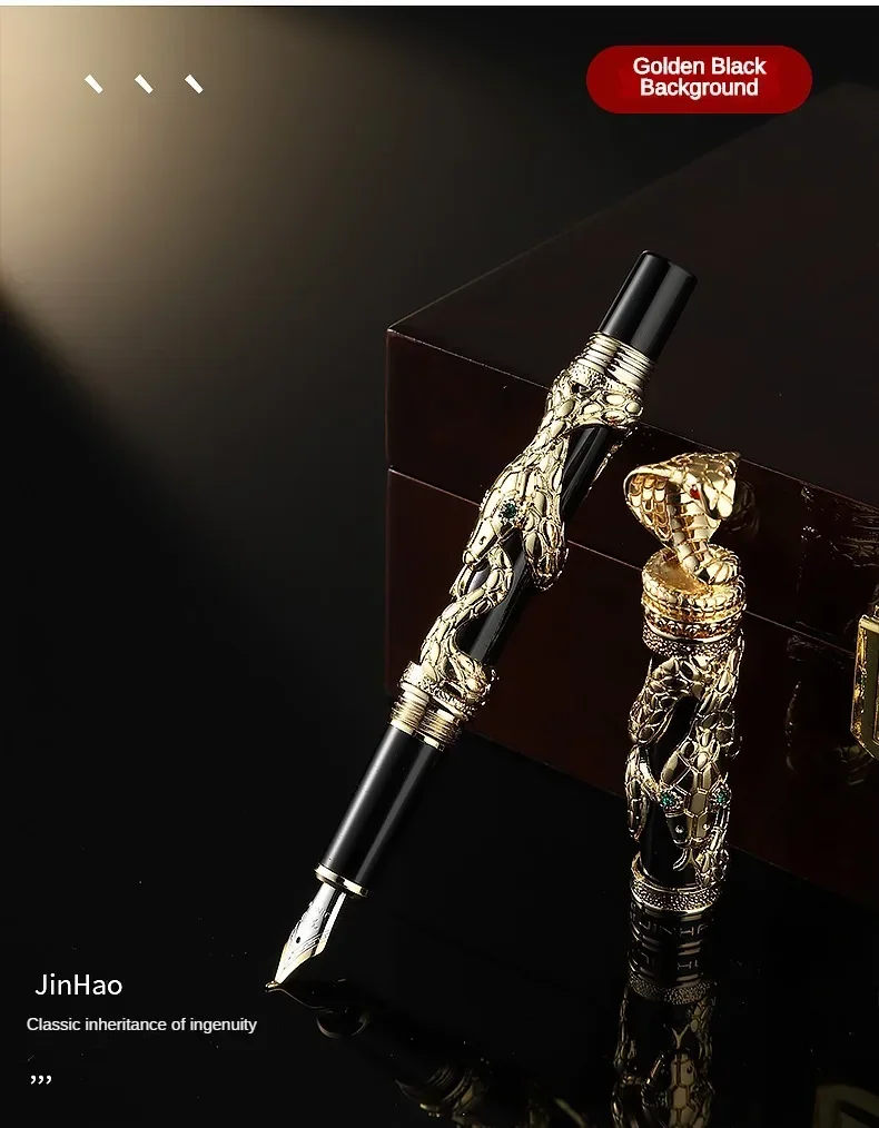Jinhao Golden Metal Snake Fountain Pen F/1.0mm Nib Luxury Elegant Cobra Metal Writing ink Pen Stationery Office