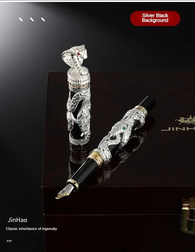Jinhao Golden Metal Snake Fountain Pen F/1.0mm Nib Luxury Elegant Cobra Metal Writing ink Pen Stationery Office