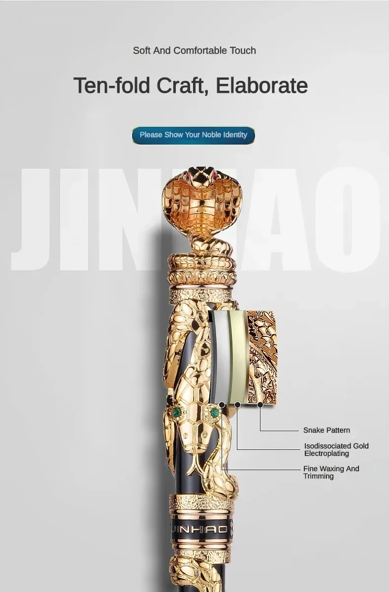 Jinhao Golden Metal Snake Fountain Pen F/1.0mm Nib Luxury Elegant Cobra Metal Writing ink Pen Stationery Office