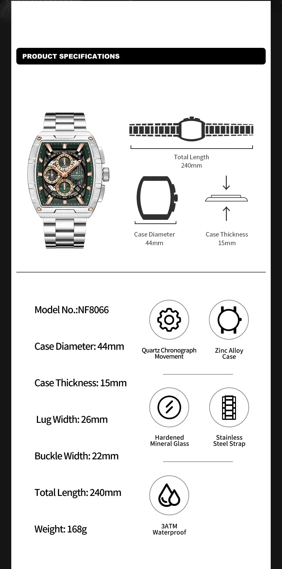 NAVIFORCE Top Brand Men's Watches Luxury Tonneau Quartz Wristwatch Waterproof Chronograph Watch for Men 2025 Auto Date Clock