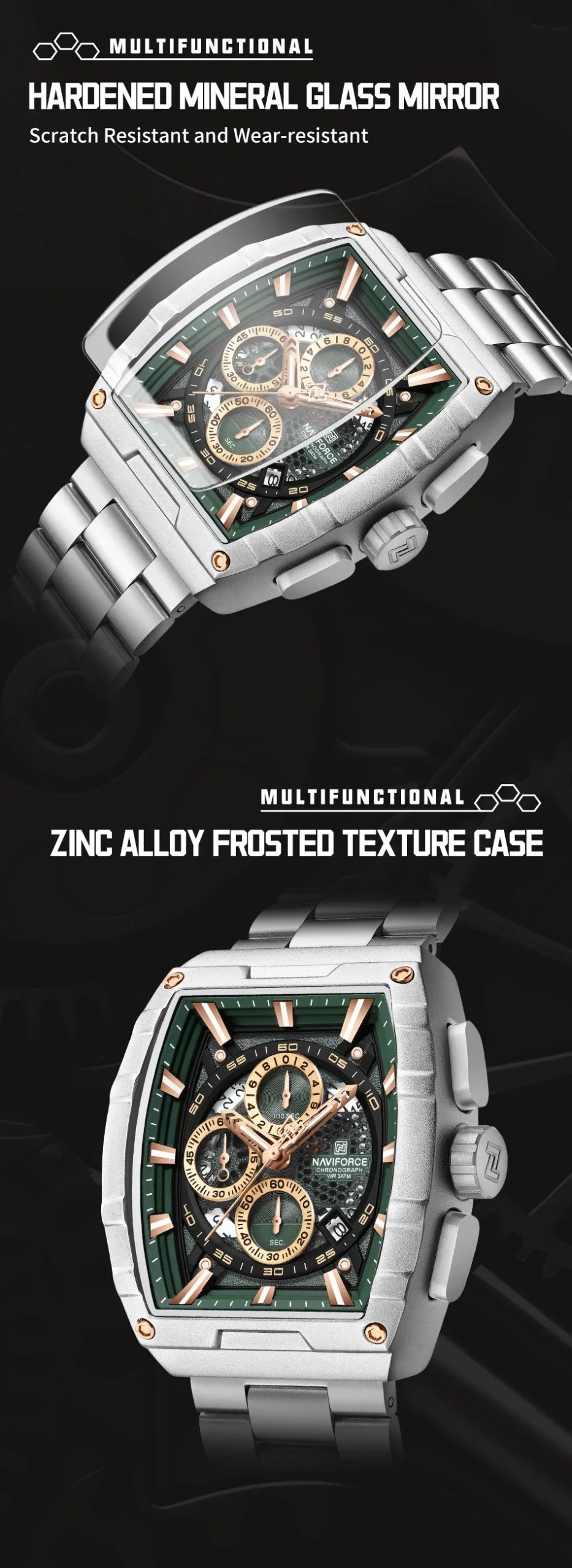 NAVIFORCE Top Brand Men's Watches Luxury Tonneau Quartz Wristwatch Waterproof Chronograph Watch for Men 2025 Auto Date Clock