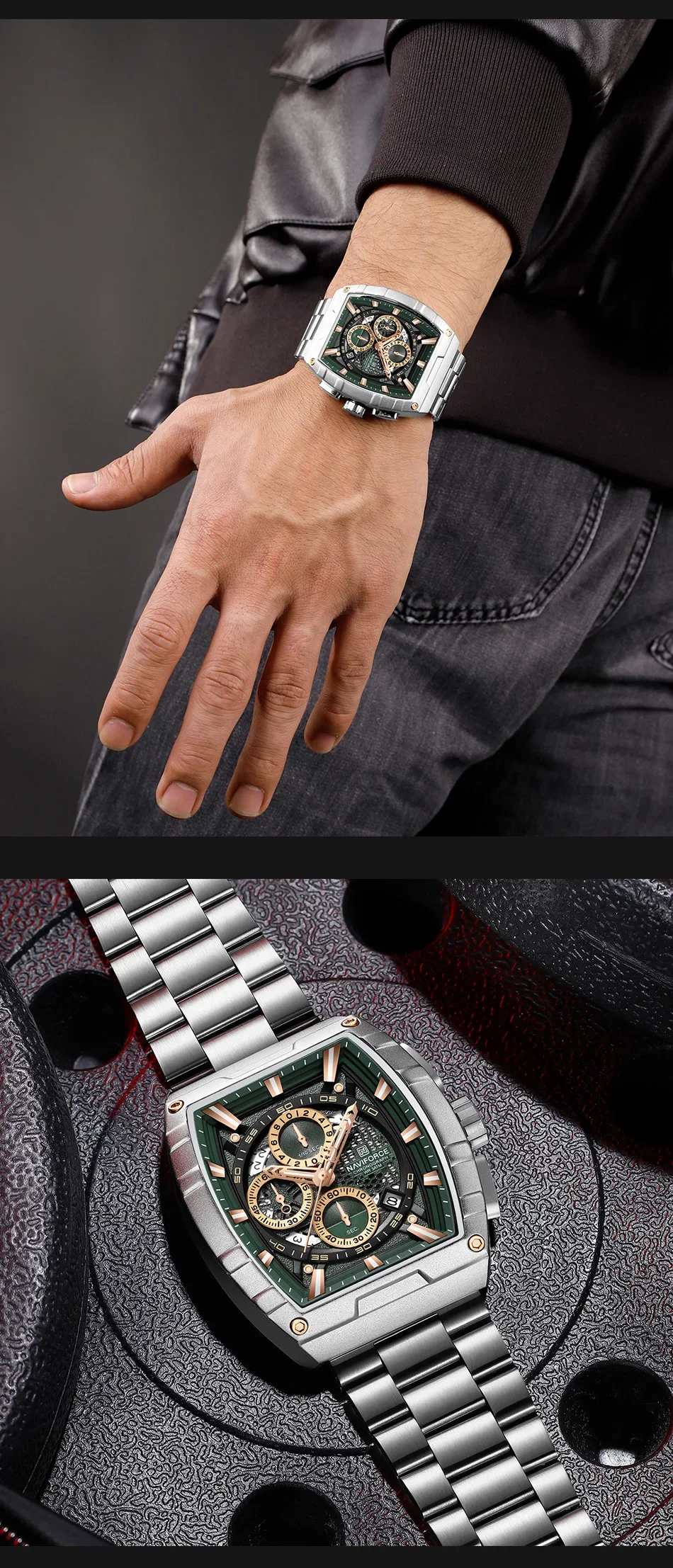 NAVIFORCE Top Brand Men's Watches Luxury Tonneau Quartz Wristwatch Waterproof Chronograph Watch for Men 2025 Auto Date Clock