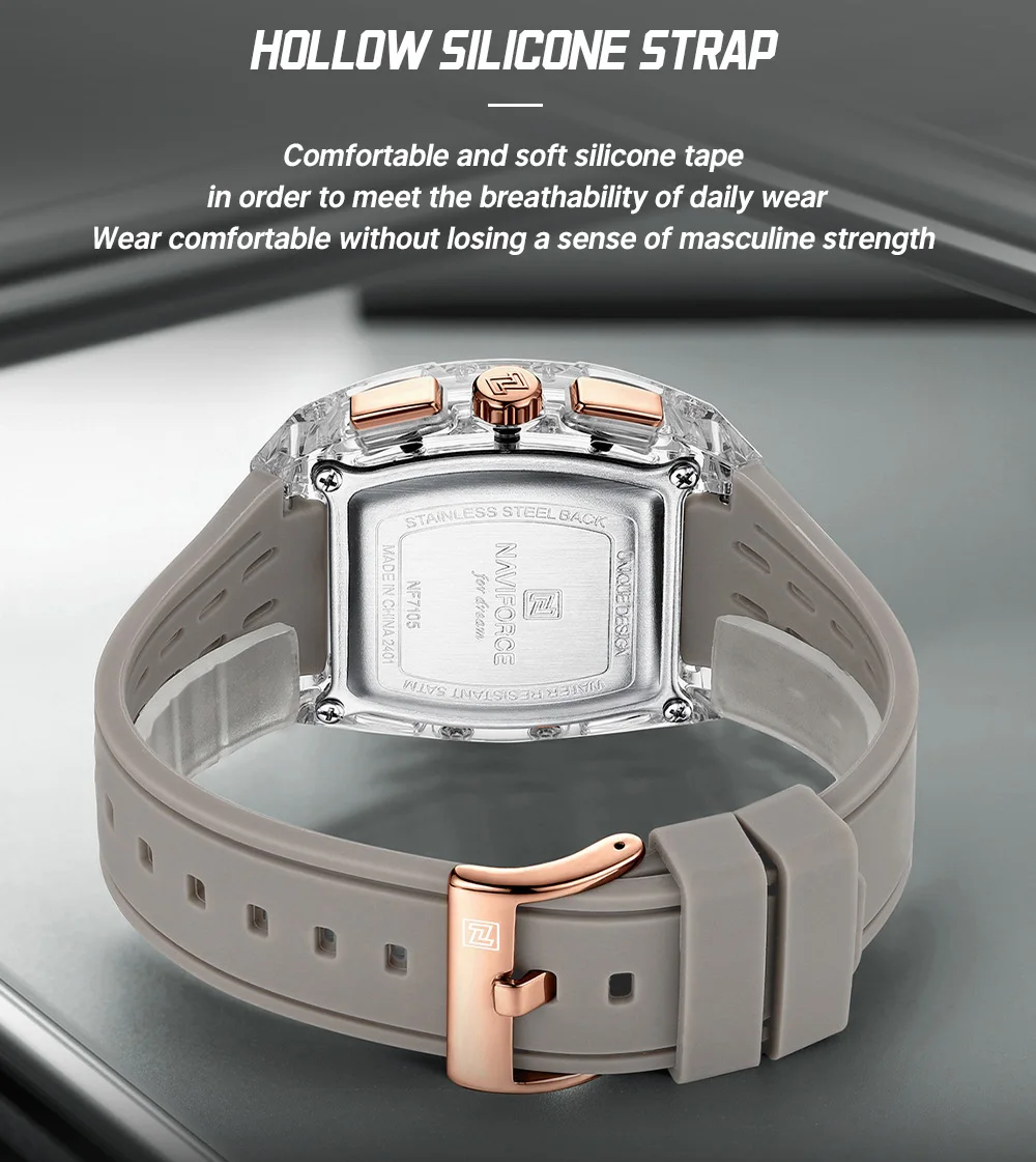 New NAVIFORCE Men's Quartz Multifunction Watches Fashion Sports Chronograph 5ATM Waterproof Silicone Band Casual Man Wrist Watch