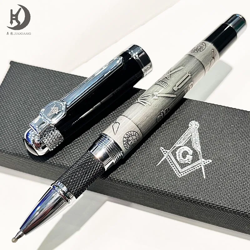 Masonic Symbols Noblest Ancient Silver Heavy Weight Silvery Clip Masonic Writing rollerball Pen With Gift Box