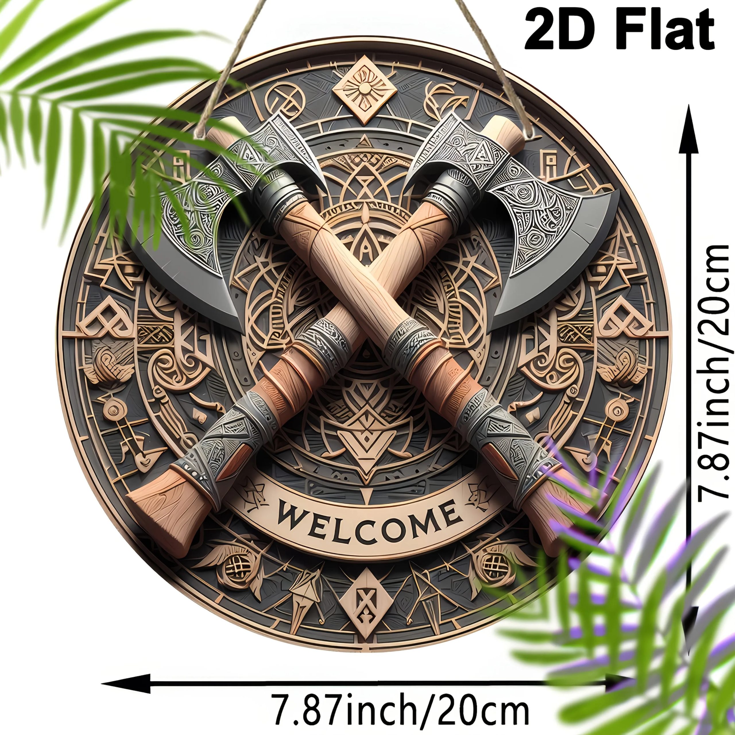 Viking Axes Welcome Sign - Aluminum Wall Art with Intricate Norse Design,Wall-Mounted Decor for Home