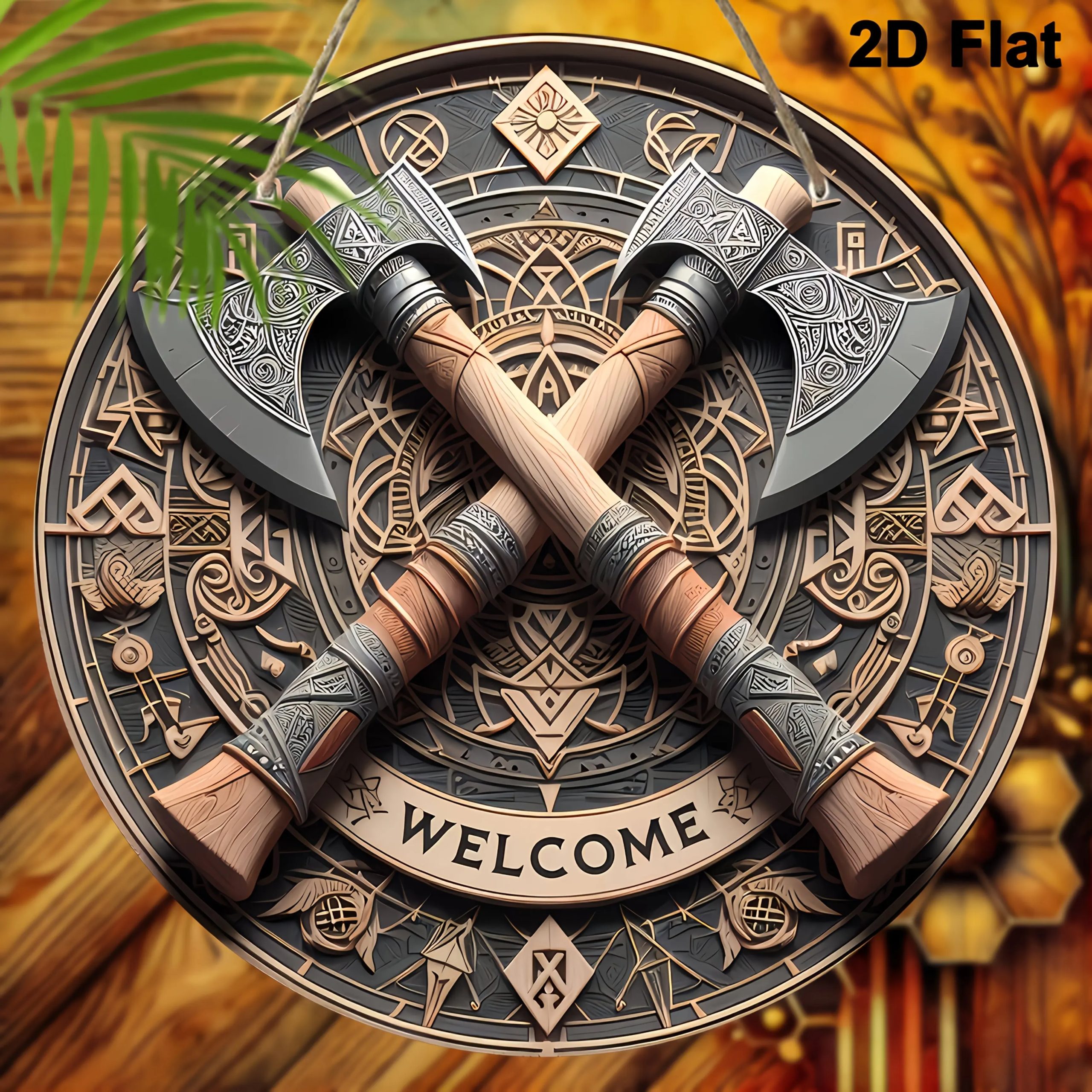 Viking Axes Welcome Sign - Aluminum Wall Art with Intricate Norse Design,Wall-Mounted Decor for Home