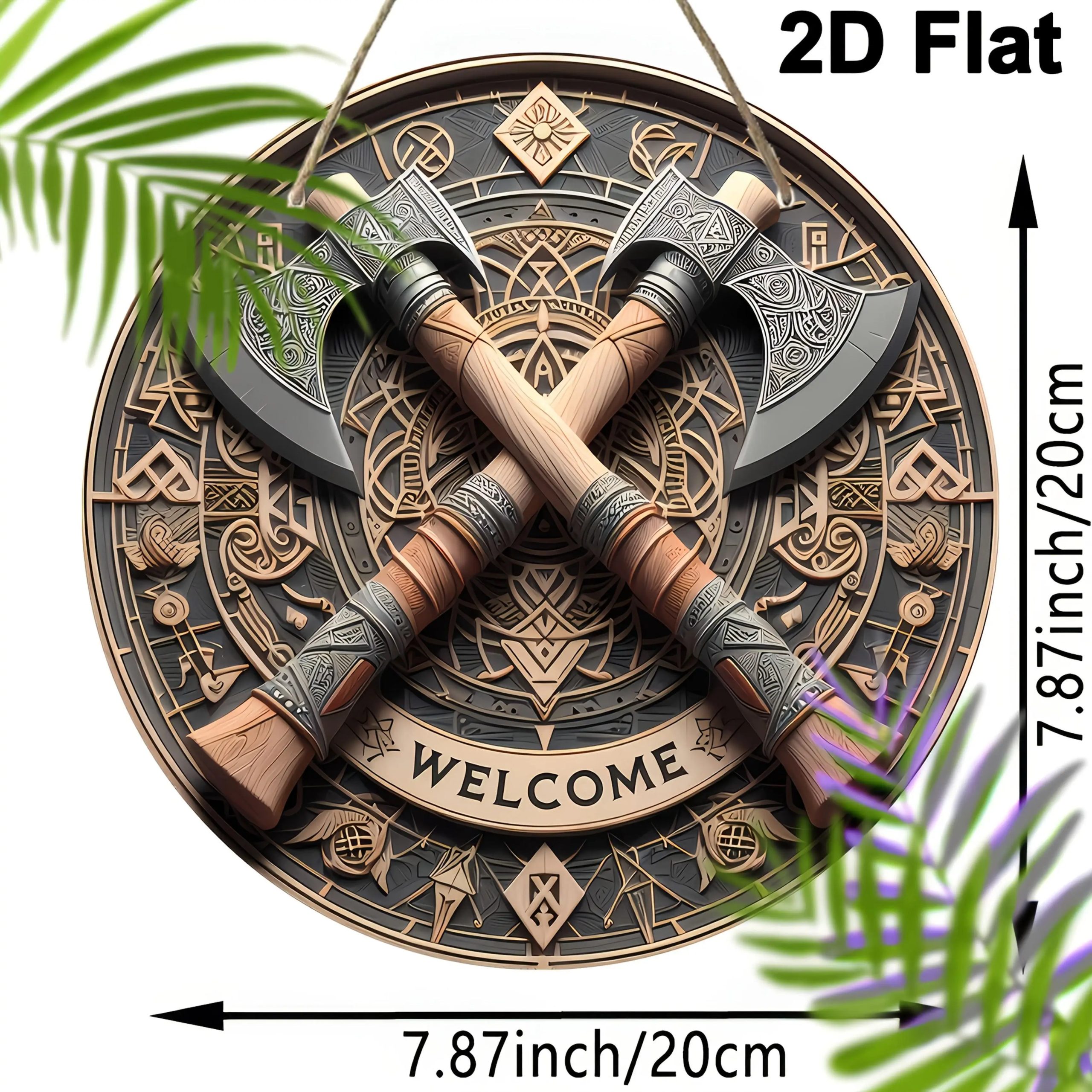 Viking Axes Welcome Sign - Aluminum Wall Art with Intricate Norse Design,Wall-Mounted Decor for Home