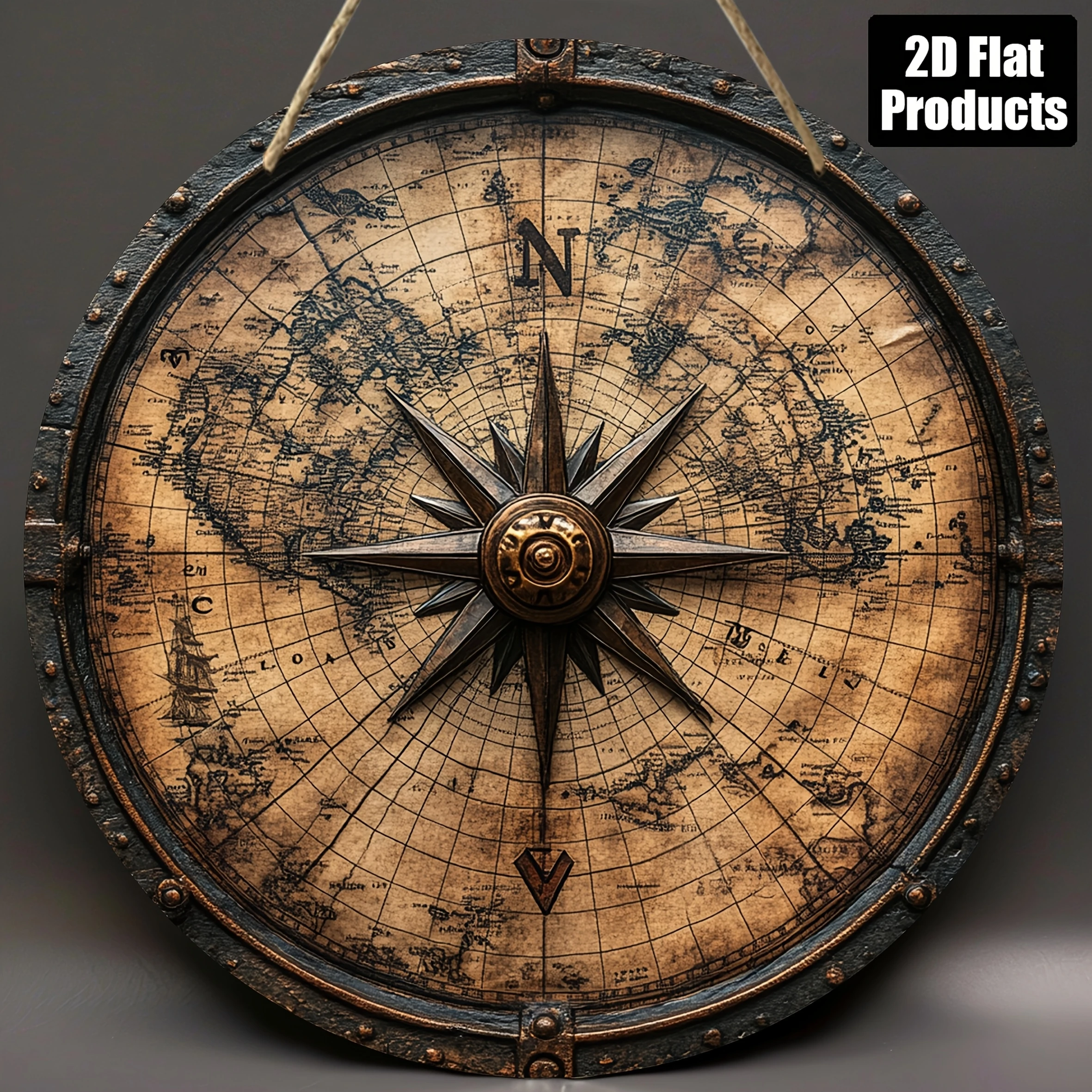 8in 2D Wooden Flat Disc Nautical Compass Sailor Career Wooden Deck Wooden Boat Decoration Gift Decoration For Sailing Enthusiast