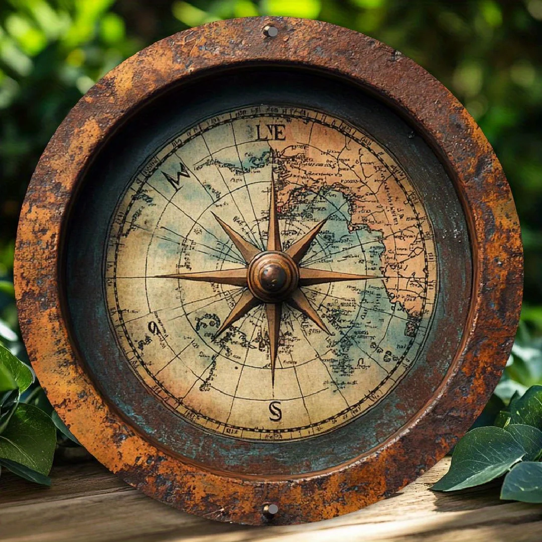 8in 2D Wooden Flat Disc Nautical Compass Sailor Career Wooden Deck Wooden Boat Decoration Gift Decoration For Sailing Enthusiast