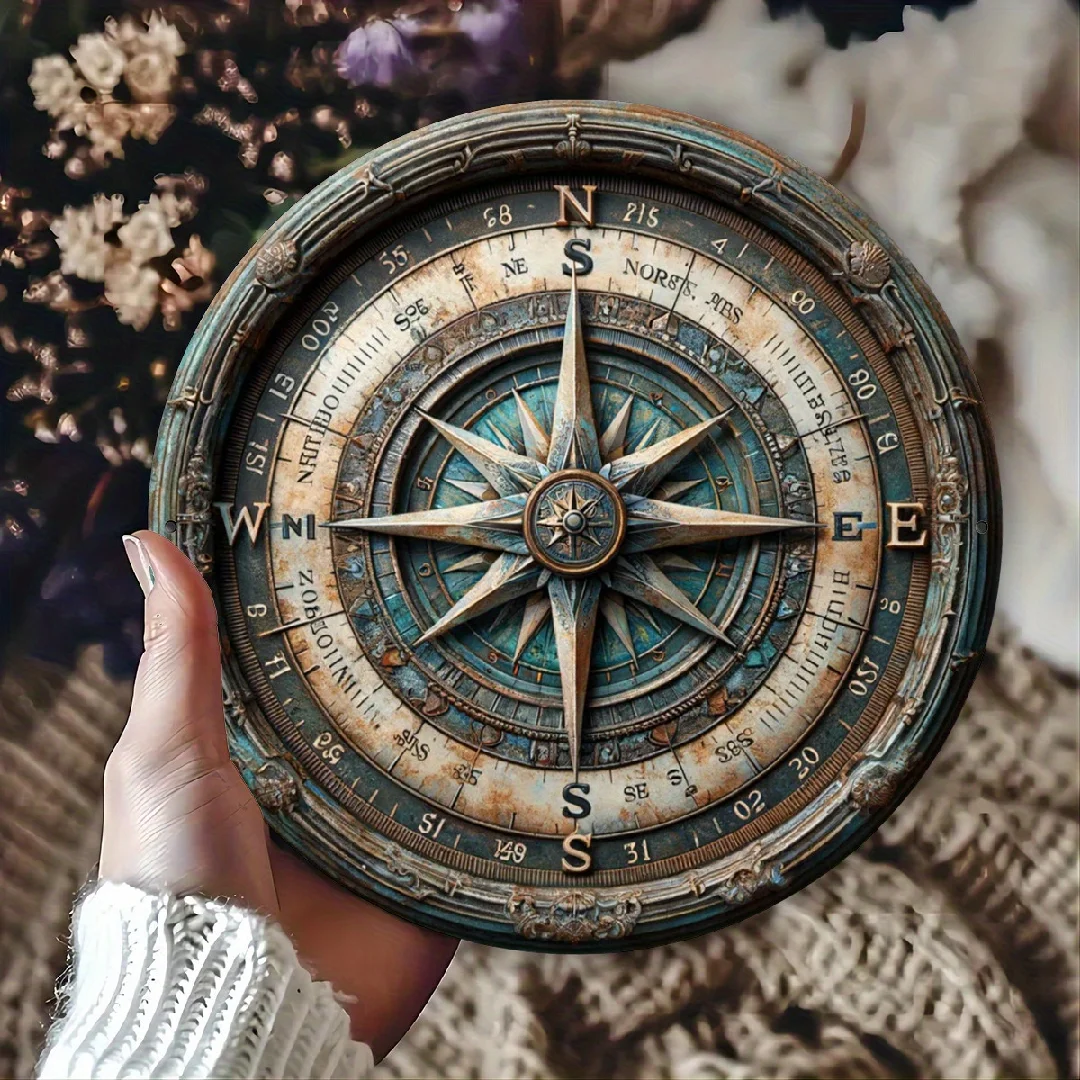 8in 2D Wooden Flat Disc Nautical Compass Sailor Career Wooden Deck Wooden Boat Decoration Gift Decoration For Sailing Enthusiast