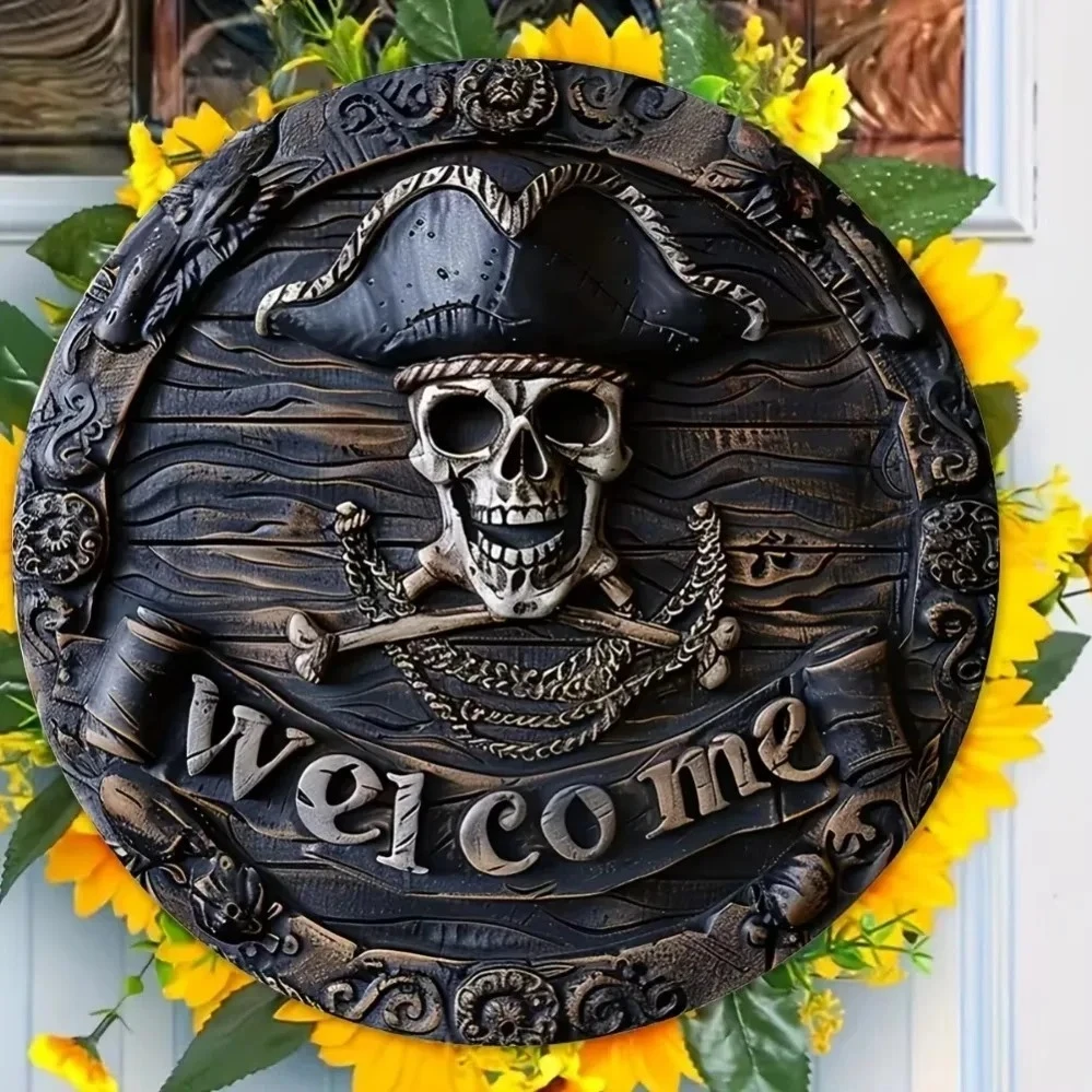 Transform your home door decor with this Pirate Skull Welcome Sign.Halloween decor and a great gift idea.