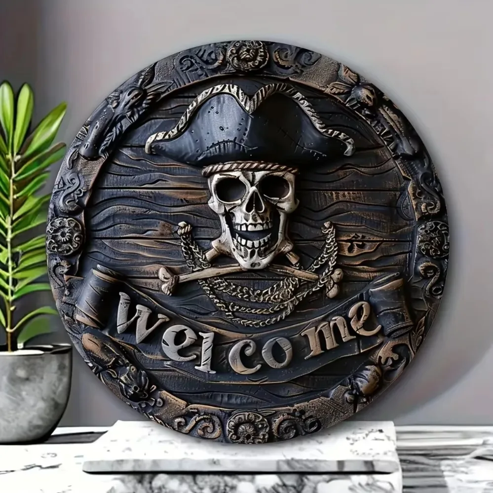 Transform your home door decor with this Pirate Skull Welcome Sign.Halloween decor and a great gift idea.