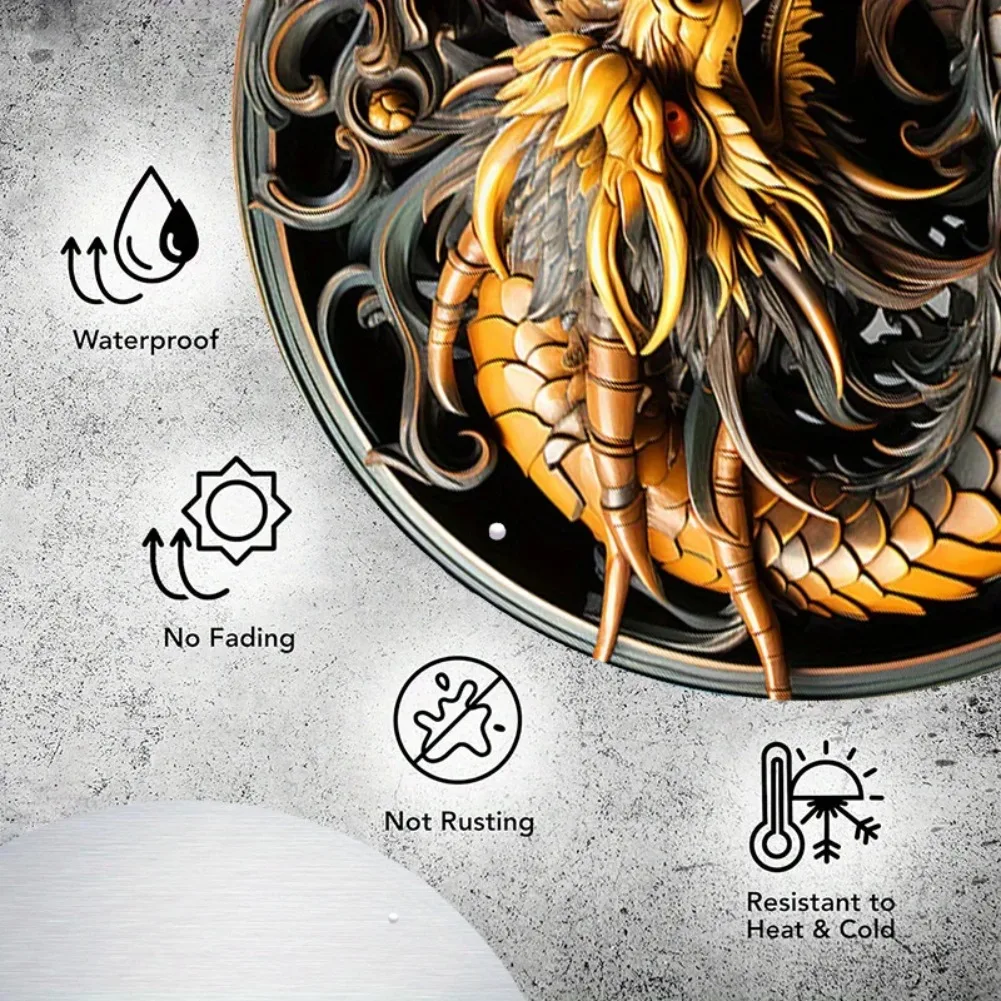 Round Aluminum Metal Sign,Creative Dragon Pattern Wall Art Metal Sign,Home And Office Decor, garage wall decor room decoration