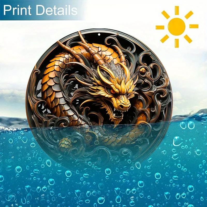 Round Aluminum Metal Sign,Creative Dragon Pattern Wall Art Metal Sign,Home And Office Decor, garage wall decor room decoration