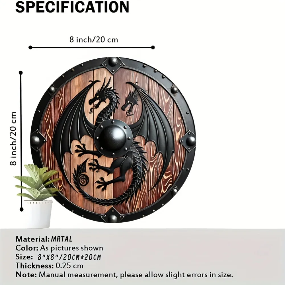 1pc 2D Flat Nordic Viking Mythology Beast Shield, Vintage Classic Round 8 Inch Metal Sign, Sky Guardian Shield for Home