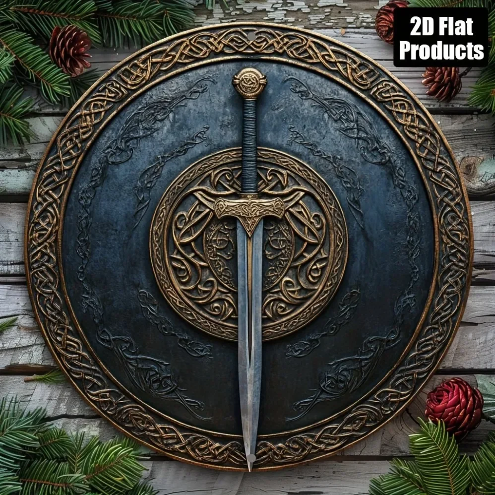1 Piece Classic Sword & Shield Aluminum Wall Art - With Exquisite Bronze Finish, Perfect for Parties & Holiday Gifting | Warrior