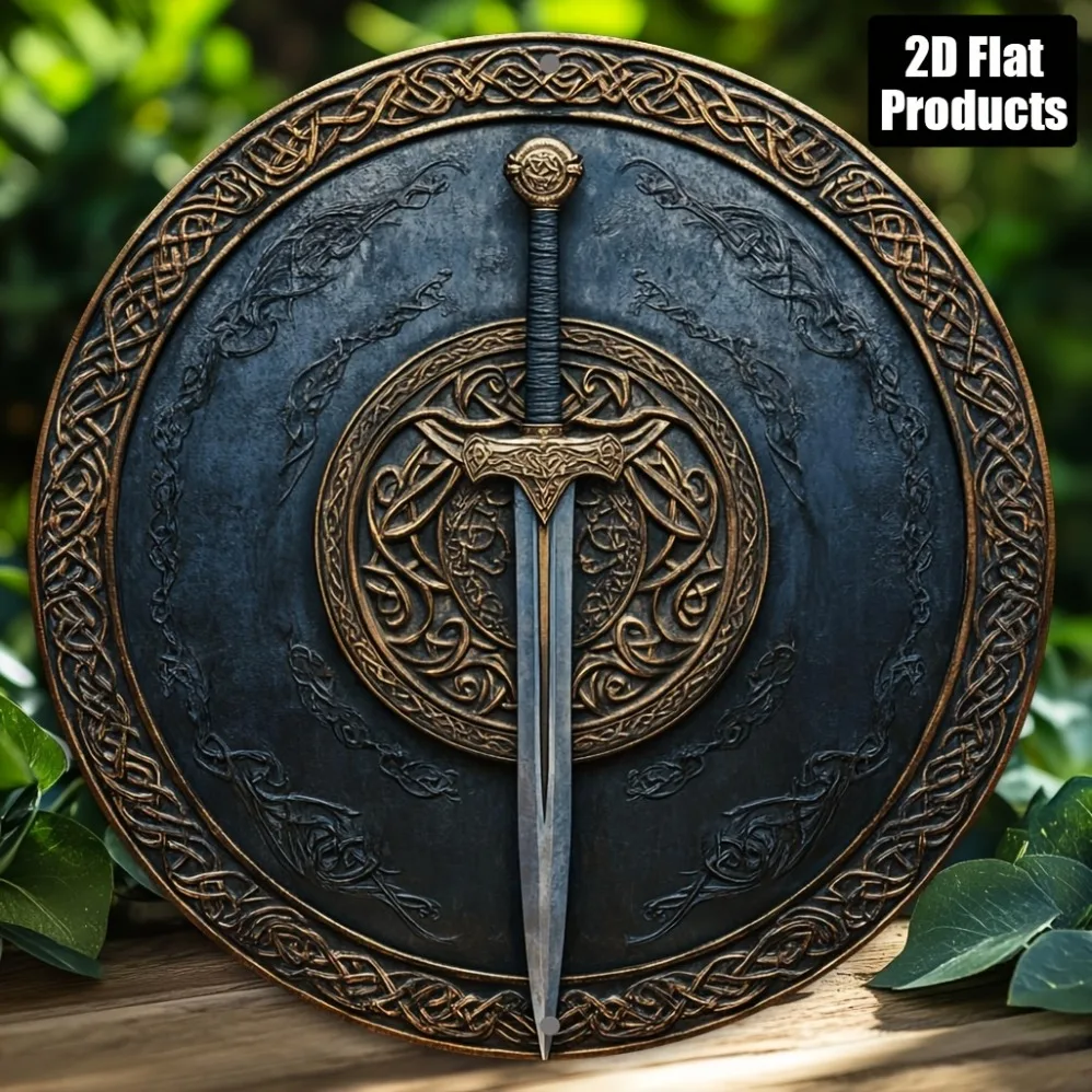 1 Piece Classic Sword & Shield Aluminum Wall Art - With Exquisite Bronze Finish, Perfect for Parties & Holiday Gifting | Warrior