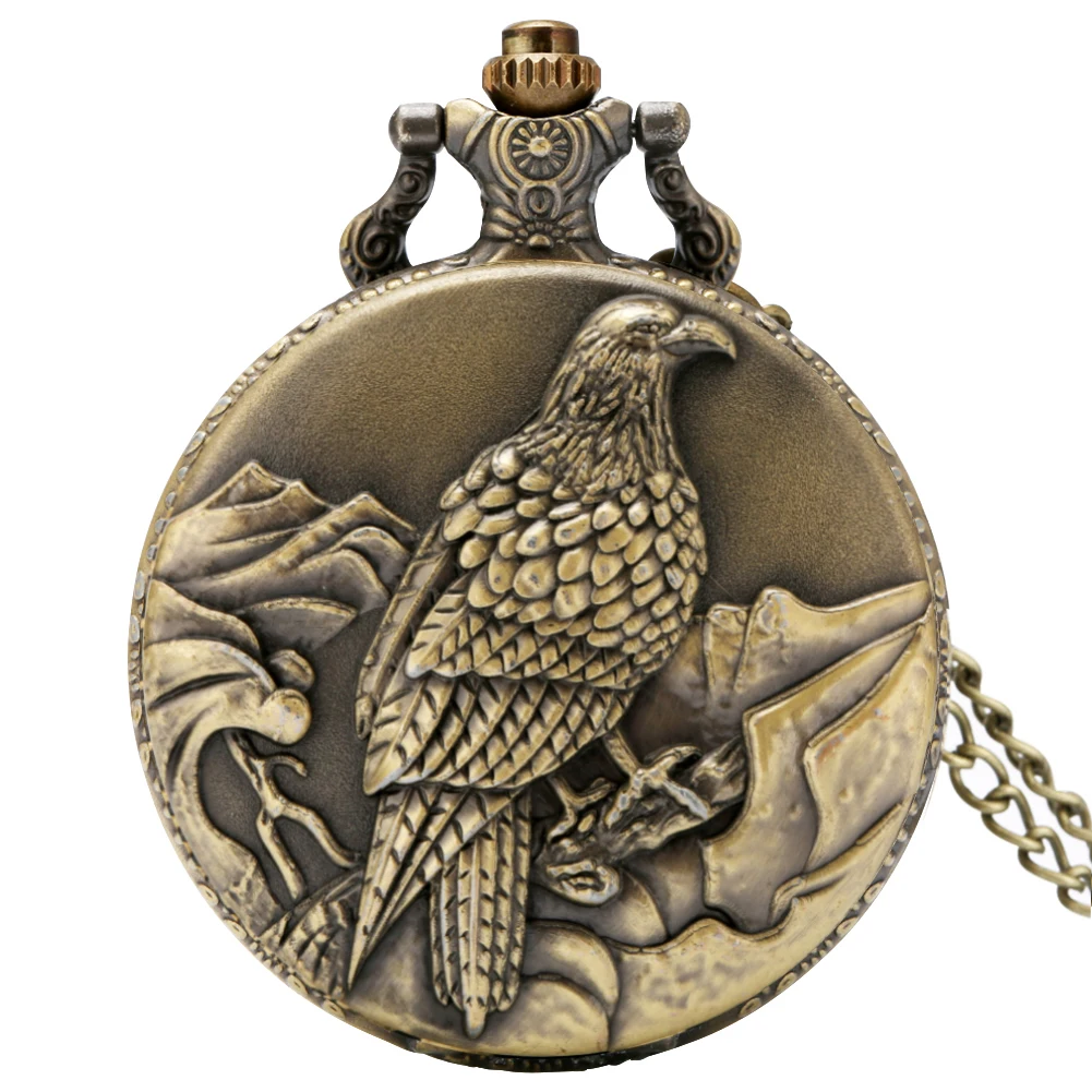 Vintage Bronze Wild Animal Pattern Necklace Watches Wolf/Eagle/Deer/Bear/Horse/Birds Retro Elegant Quartz Pocket Clock