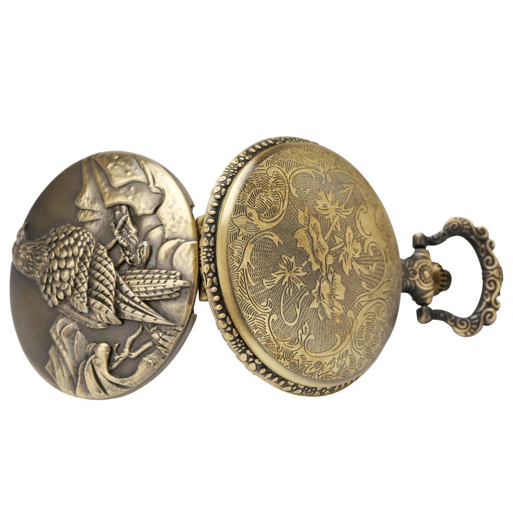 Vintage Bronze Wild Animal Pattern Necklace Watches Wolf/Eagle/Deer/Bear/Horse/Birds Retro Elegant Quartz Pocket Clock