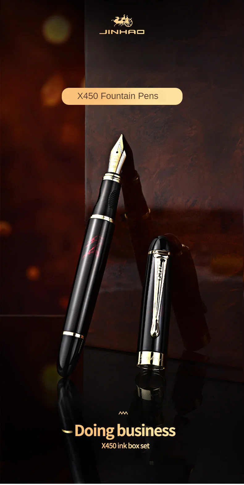 Jinhao X450 Fountain Pen Iraurita Nib Full Metal Golden Clip Luxury Pens Student Gift Stationery Office School Supplies