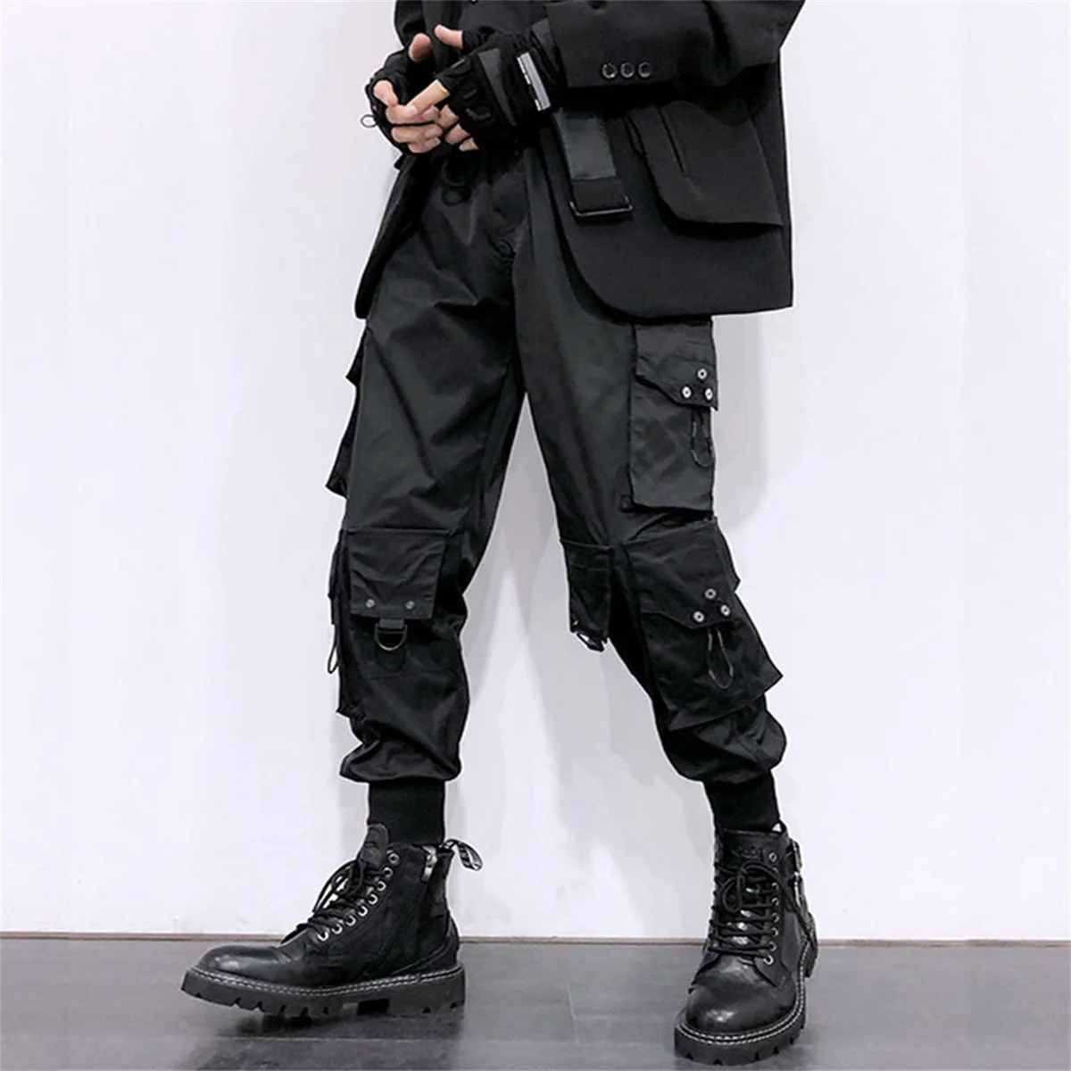 Y2k Classic Design Multi Flap Pockets Cargo Pants,Men's Loose Fit Drawstring Harem Cargo Jogger Pants Oversized Pants Men Women